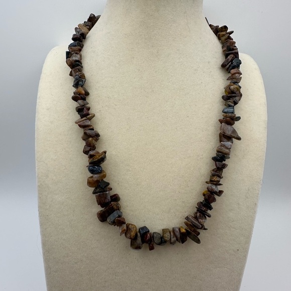 Natural Pietersite Chips Beaded Necklace with Gold Tone Hardware - Picture 3 of 13